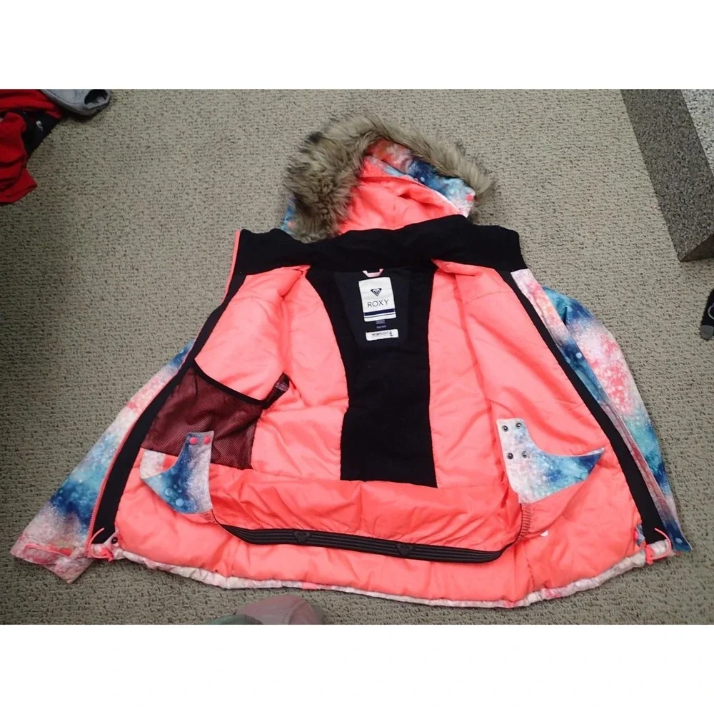 Roxy American Pie Girl Jacket Girls XL 14 Pink Blue Excellent DryFlight 10K Hood